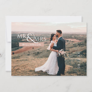 Cartão De Agradecimento Foto personalizada rosa de casamento entre o Sr. e