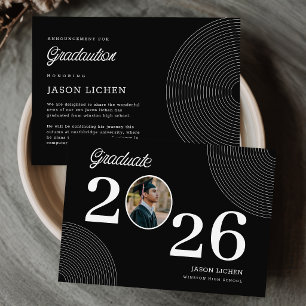 Cartão De Agradecimento Foto Pessoal de Graduado Preto e Branco Graduação