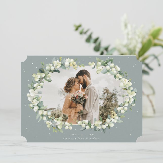 Cartão De Agradecimento Foto plana de Casamento Eucalyptus Verde (Em pé/Frente)