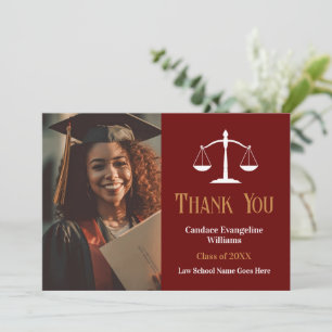 Cartão De Agradecimento Foto Plana de Graduado em Direito Maroon Gold