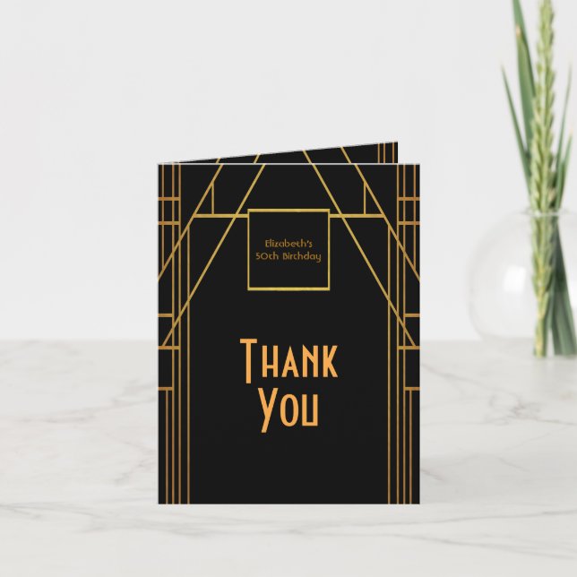 Cartão De Agradecimento Foto preta de aniversário da década de 50 de 1920  (Frente)