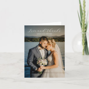 Cartão De Agradecimento Foto Preto e Branco Atemporal Casamento Elegante