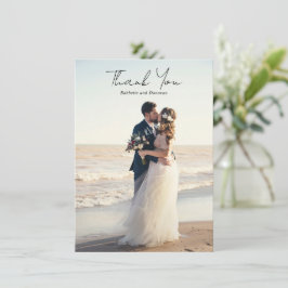 Cartão De Agradecimento Foto Preto e Branco Minimalista Casamento Moderno