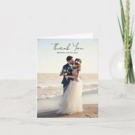 Cartão De Agradecimento Foto Preto e Branco Minimalista Casamento Moderno