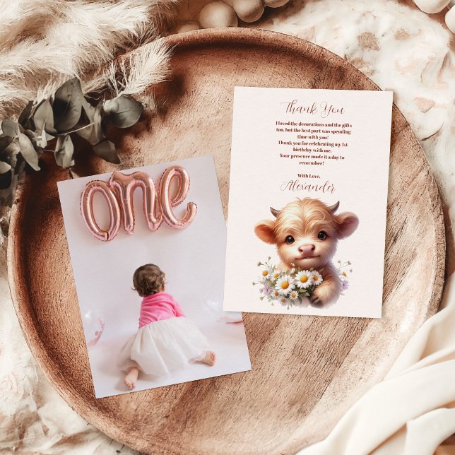 Cartão De Agradecimento Foto: primeiro aniversario de Vaca Santa Highland  (Criador carregado)