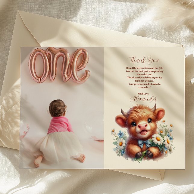 Cartão De Agradecimento Foto: primeiro aniversario de Vaca Santa Highland  (Criador carregado)