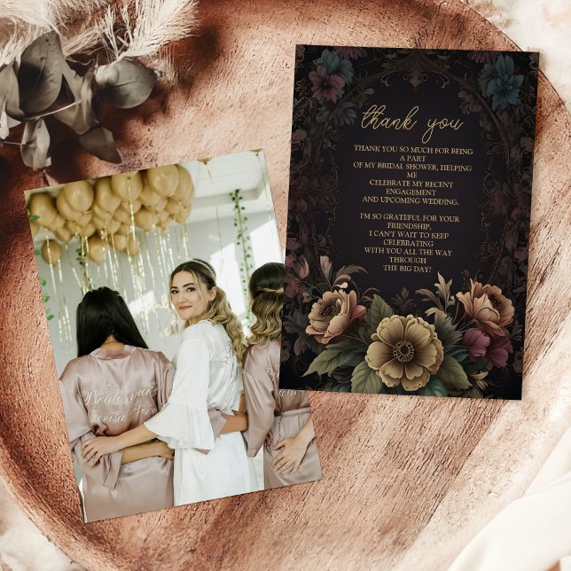 Cartão De Agradecimento Foto Real Vitória Floral Bridal Gótico (Criador carregado)