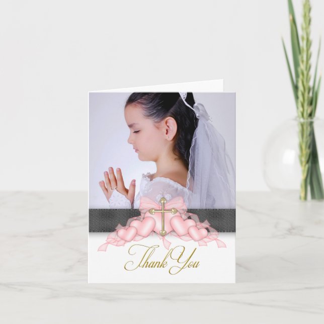 Cartão De Agradecimento Foto Rosa Cruzada Primeira Comunhão Obrigado Cartõ (Frente)