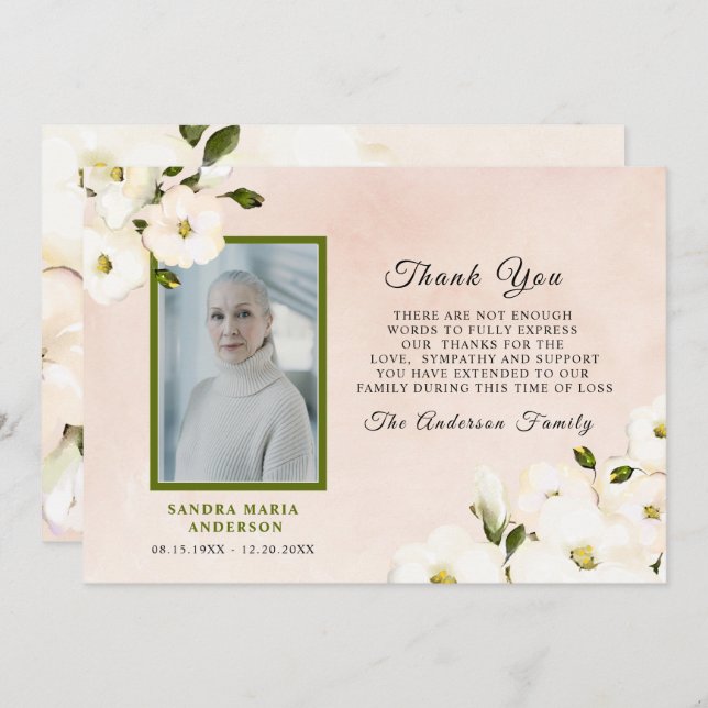 Cartão De Agradecimento Foto Rosa Romântica Funeral Muito Obrigado  (Frente/Verso)