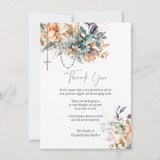 Cartão De Agradecimento Foto Rosária Floral Simpatia de Condolência Funera (Frente)