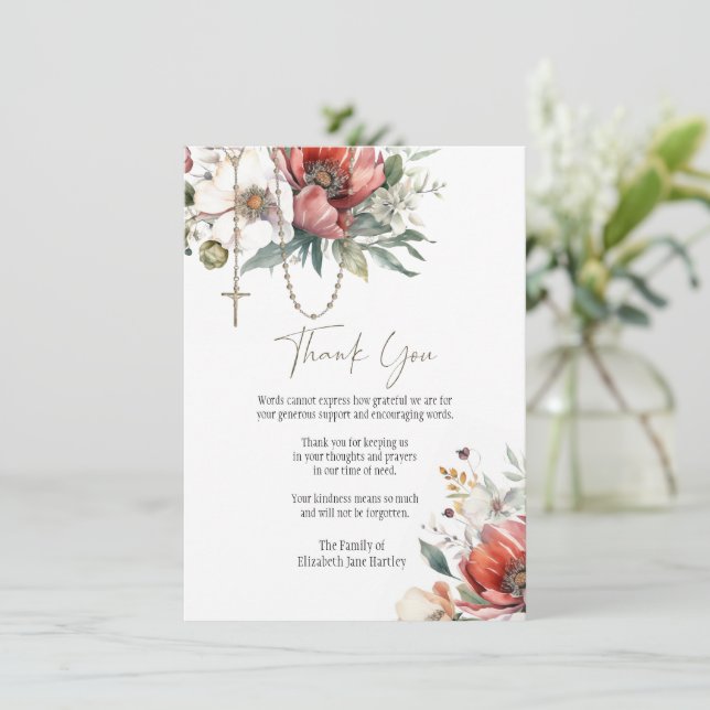 Cartão De Agradecimento Foto Rosária Floral Simpatia de Condolência Funera (Em pé/Frente)