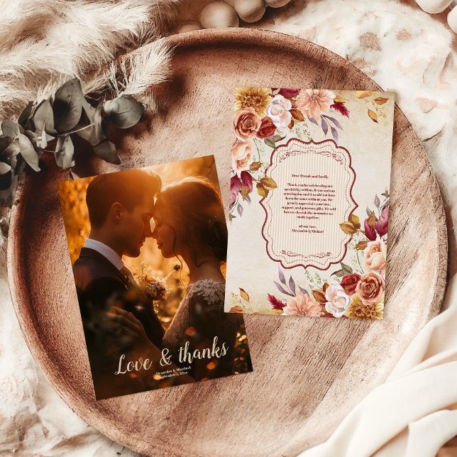 Cartão De Agradecimento Foto Rust Terracotta Flores Queimadas Casamento La (Criador carregado)