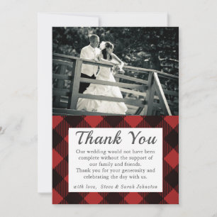 Cartão De Agradecimento Foto Rustic Wedto Obrigado Xadrez Red Tartan