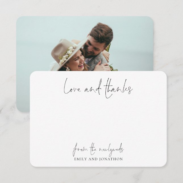 Cartão De Agradecimento Foto: Script Wedding Newlywing Love Obrigados (Frente/Verso)