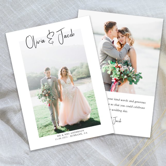 Cartão De Agradecimento Foto Simples - Casamento Com Letra Mão (Criador carregado)