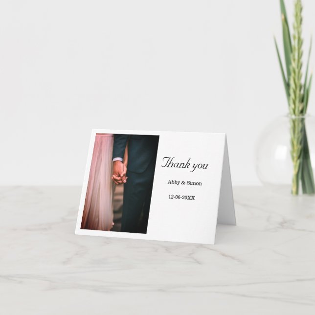 Cartão De Agradecimento Foto simples, casamento elegante moderno (Frente)