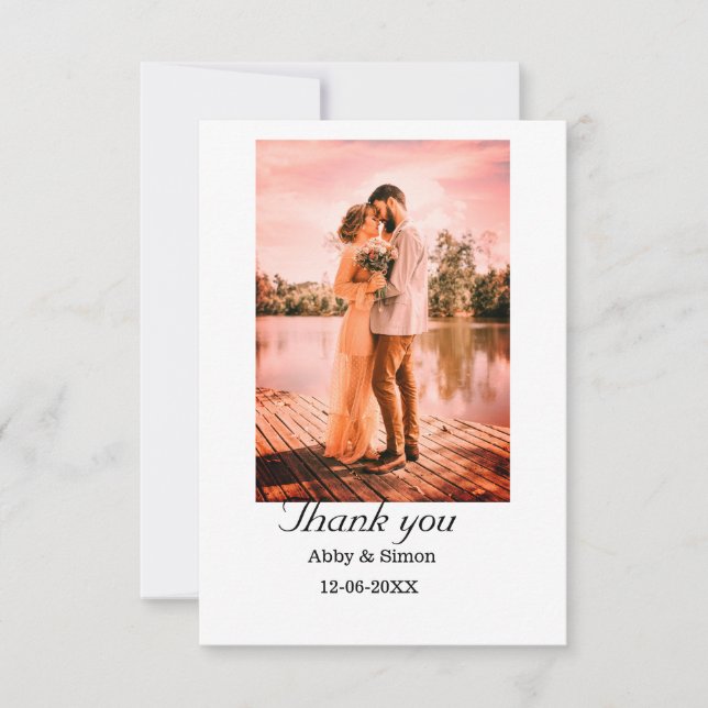 Cartão De Agradecimento Foto simples, casamento elegante moderno (Frente)