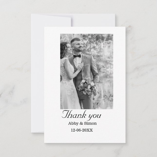 Cartão De Agradecimento Foto simples, casamento elegante moderno (Frente)