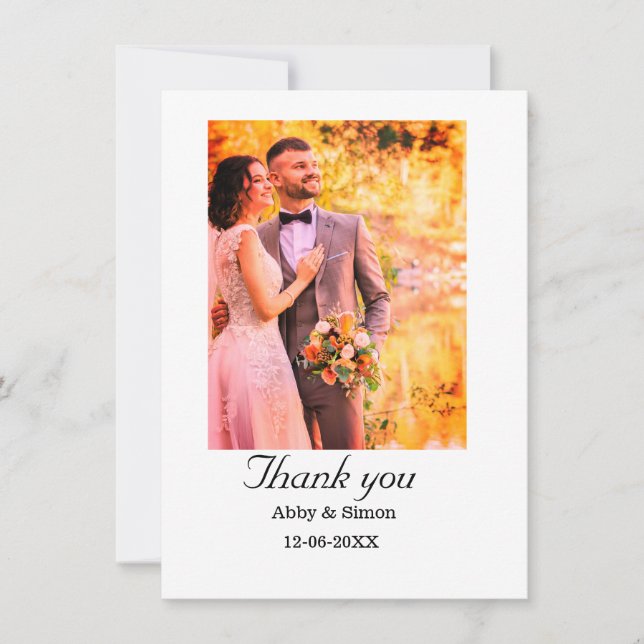 Cartão De Agradecimento Foto simples, casamento elegante moderno (Frente)