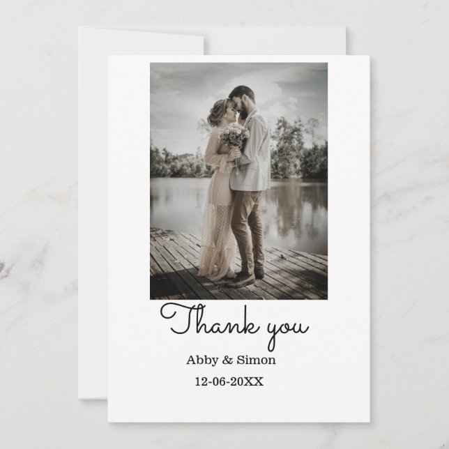 Cartão De Agradecimento Foto simples, casamento elegante moderno (Frente)