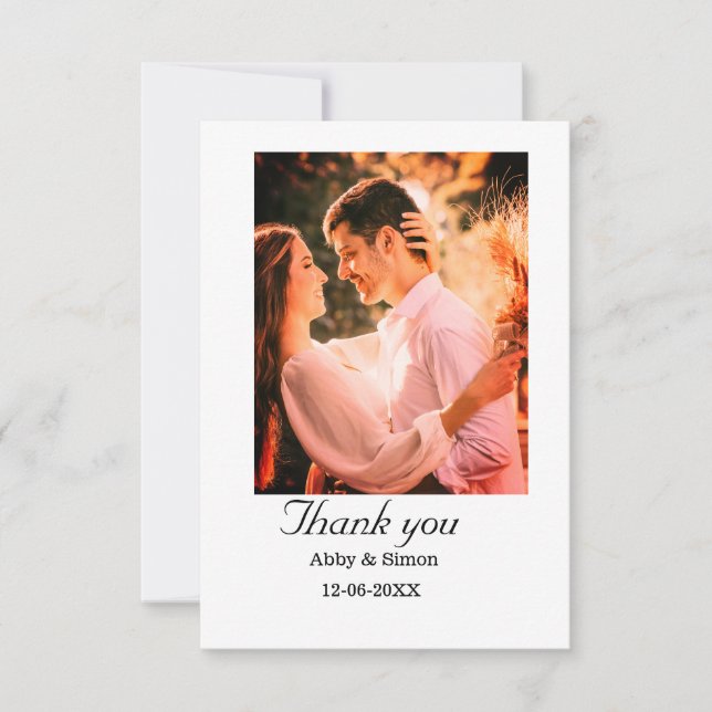 Cartão De Agradecimento Foto simples, casamento elegante moderno (Frente)
