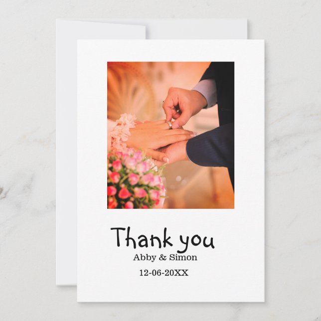 Cartão De Agradecimento Foto simples, casamento elegante moderno (Frente)