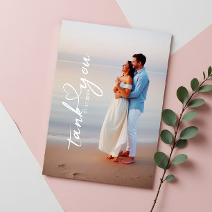 Cartão De Agradecimento Foto Simples de Casamento de Caligrafia Moderna