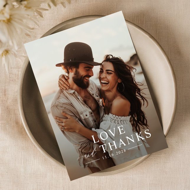 Cartão De Agradecimento Foto Simples de Casamento de Script Moderno (Criador carregado)