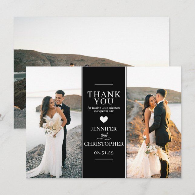 Cartão De Agradecimento Foto Simples de Casamento Negro (Frente/Verso)