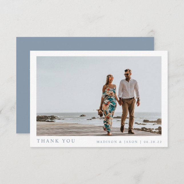 Cartão De Agradecimento Foto Simples Dusty Casamento Azul (Frente/Verso)
