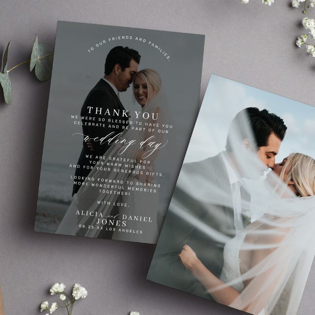 Cartão De Agradecimento Foto simples e elegante casamento preto e branco (Criador carregado)