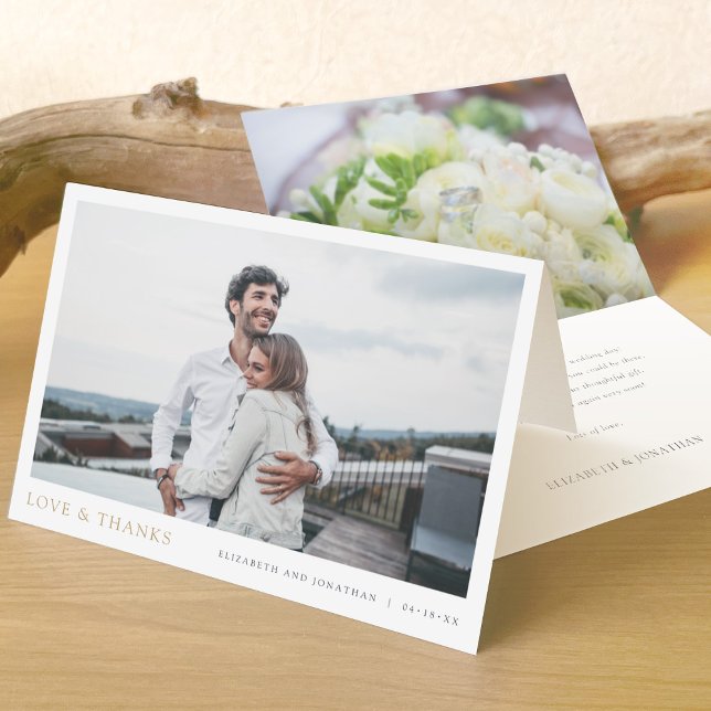 Cartão De Agradecimento Foto simples e moderna, Dourado amor e Obrigados (Criador carregado)