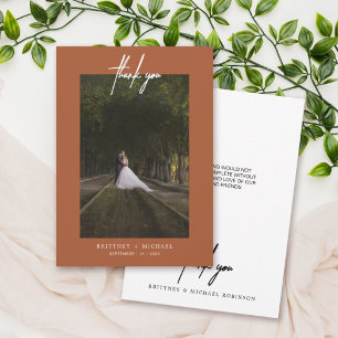 Cartão De Agradecimento Foto Simples Teracotta Com Letra Mão