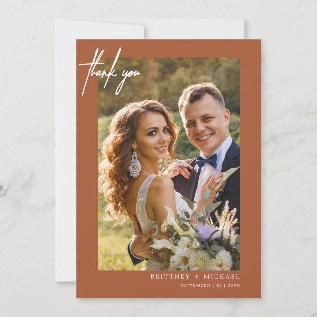 Cartão De Agradecimento Foto Simples Terracotta Moderna, Com Letra Mão (Frente)