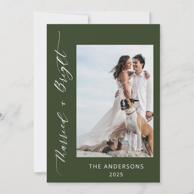 Cartão De Agradecimento Foto Verde 2 Casada com Casamento Brilhante Natal (Frente)