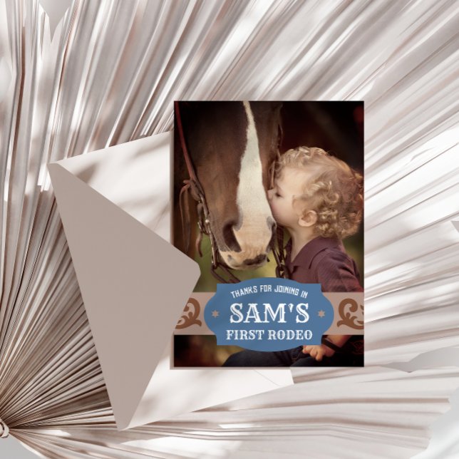 Cartão De Agradecimento Foto Western Blue/Brown Kids FIrst Rodeio (Criador carregado)