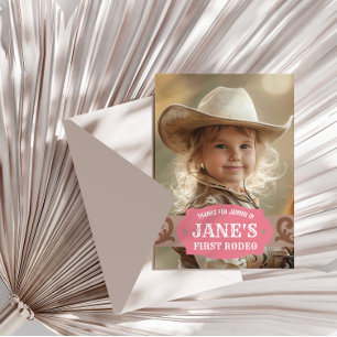 Cartão De Agradecimento Foto Western Rosa/Marrom Kids FIrst Rodeo