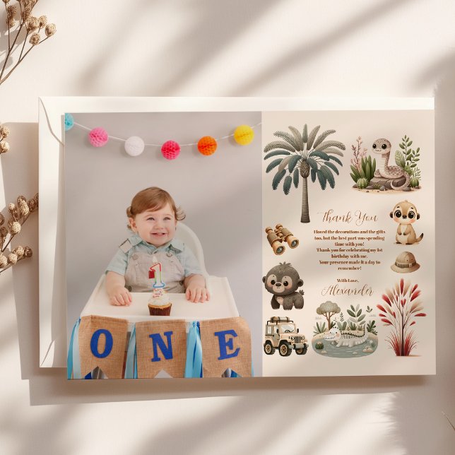 Cartão De Agradecimento Foto Wild One Jungle Safari Boy 1rua (Criador carregado)