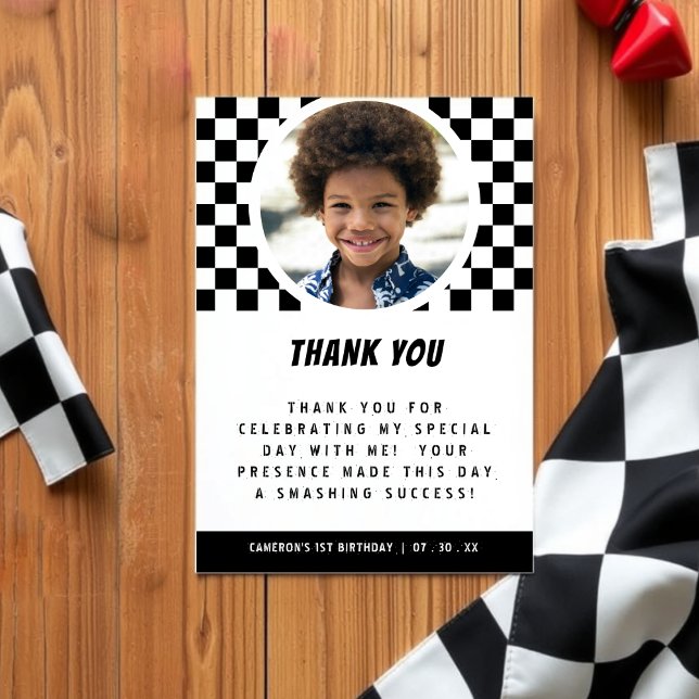 Cartão De Agradecimento Foto Xadrez de Caminhão Monstro (Monster Truck Checkered Photo Thank You Card
)