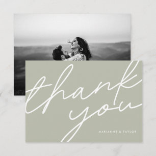 Cartão De Agradecimento Fotografia de casamento com caligrafia em verde sa