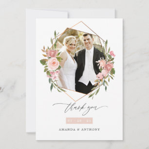 Cartão De Agradecimento Fotomarriage Geométrico em Rose Gold e Blush