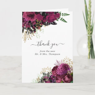 Cartão De Agradecimento Fotomarrom Burgundy - Casamento Marsala e Dourado