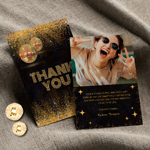 Cartão De Agradecimento Fotos de Aniversário com Bolas de Discoteca Brilha