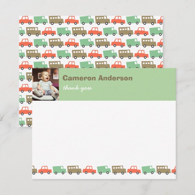 Cartão De Agradecimento Fotos de aniversario de meninos com transporte ret (Frente/Verso)