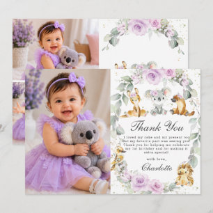 Cartão De Agradecimento Fotos de Aniversário Florais Roxas de Animais Aust