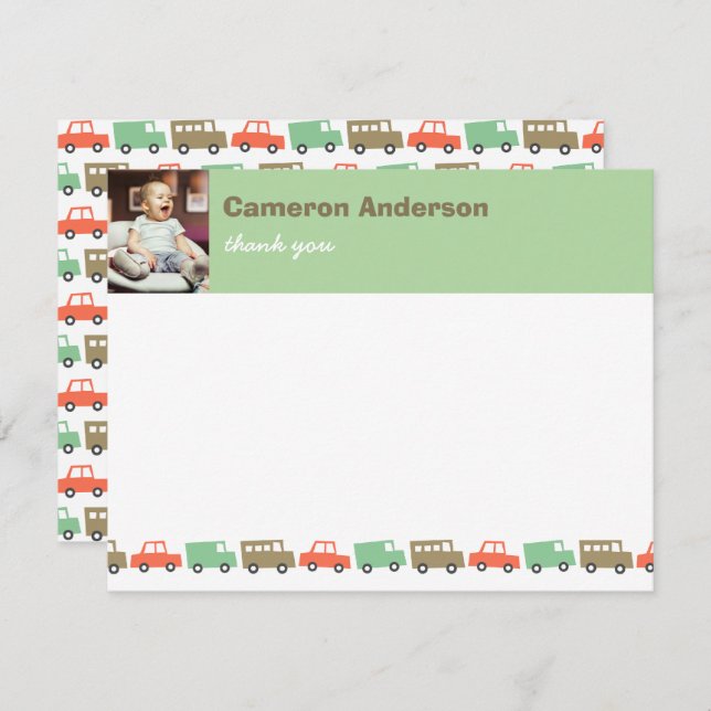 Cartão De Agradecimento Fotos de aniversario infantil retrô fofo de transp (Frente/Verso)