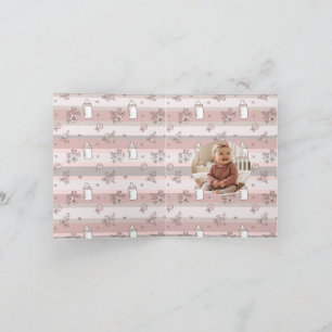 Cartão De Agradecimento Fotos de Bebê Menina Floral Rosa Poeirento