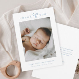Cartão De Agradecimento Fotos de Bebê Menino com Laço Azul Simples
