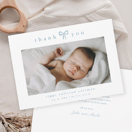 Cartão De Agradecimento Fotos de Bebê Menino com Laço Simples