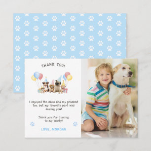 Cartão De Agradecimento Fotos de Cachorrinhos Lindos em Aquarela Azul